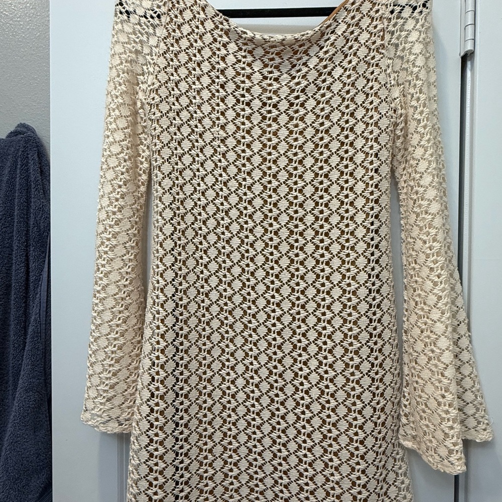 Judith March Cream Crochet Long Sleeve Dress